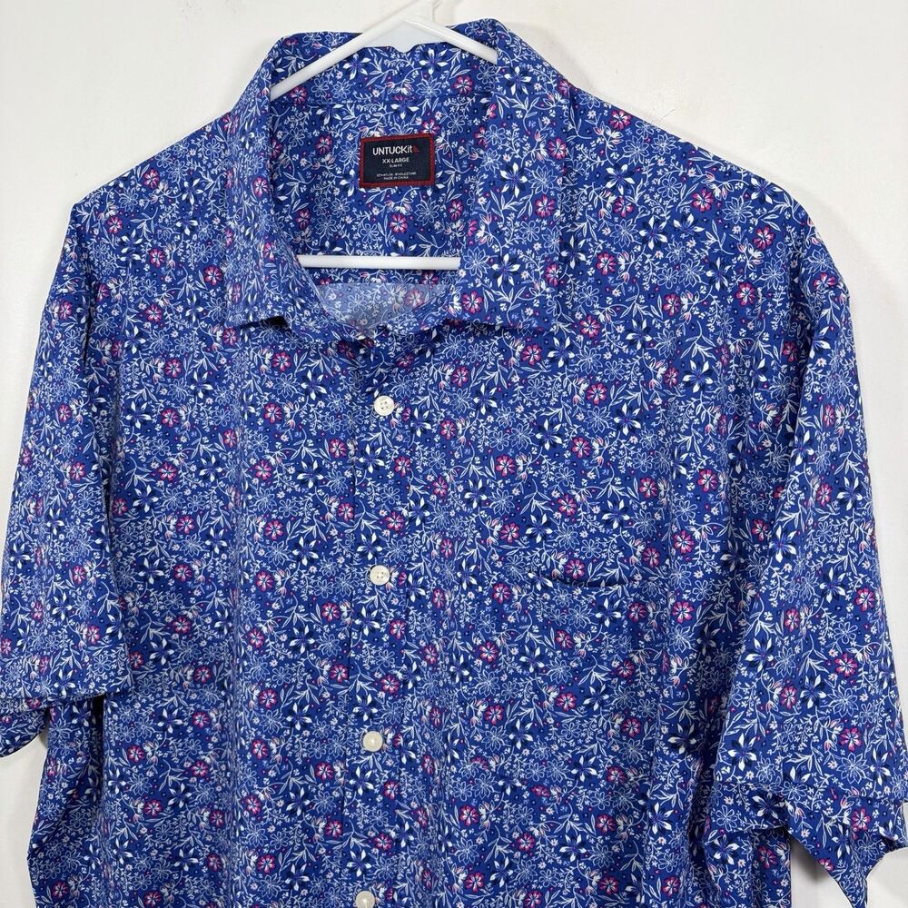 UNTUCKit Hicks Performance Short Sleeve Button Up Shirt Mens XXL 2XL Blue Floral